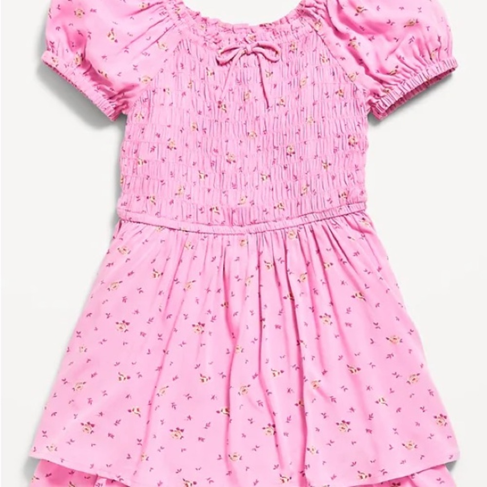 Old Navy Pink Floral Smocked Puff-Sleeve Dress